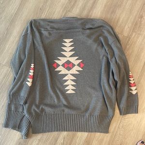 27 miles Malibu open brown Aztec shawl collar garden  cotton 5 percent cashmere